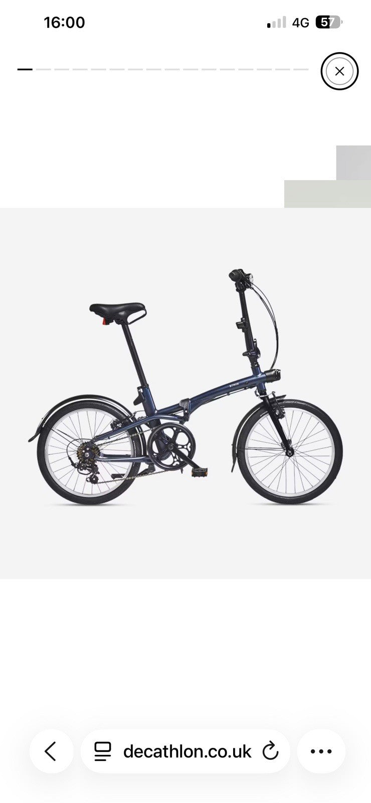 B'TWIN Folding Bike 20in Black, Mudguards, Lights/Reflectors, V-Brake