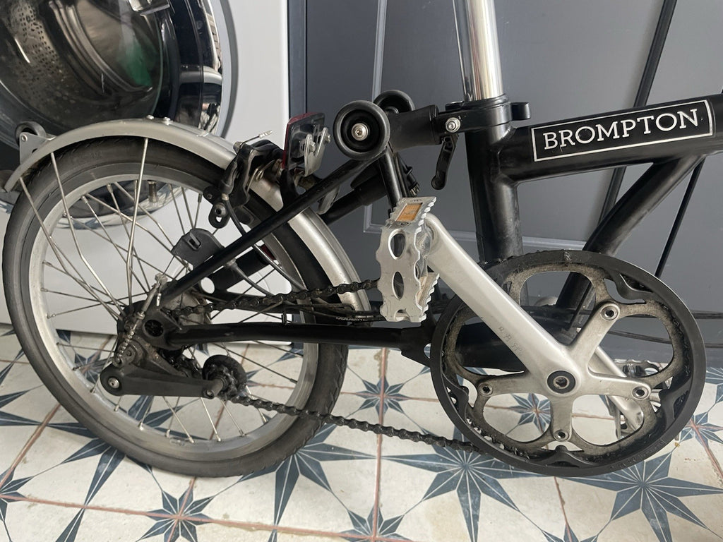 Brompton 16in Folding Bike 3 Speed Black/Silver Flat Bar Mudguards Reflectors