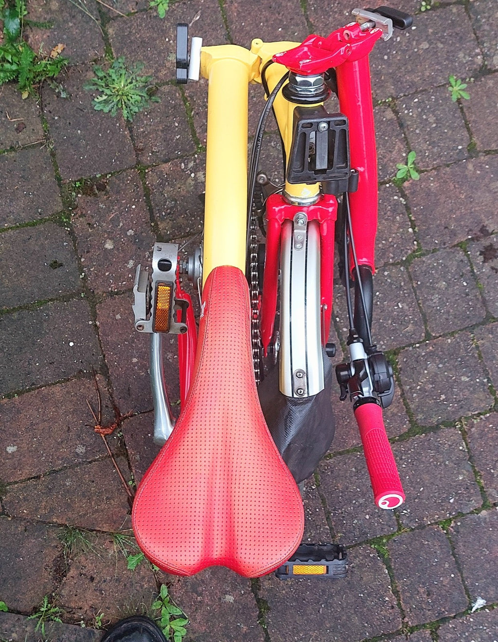 Brompton 3-Speed Red & Yellow Folding Bike + Front Travel Bag ('T-Bag')