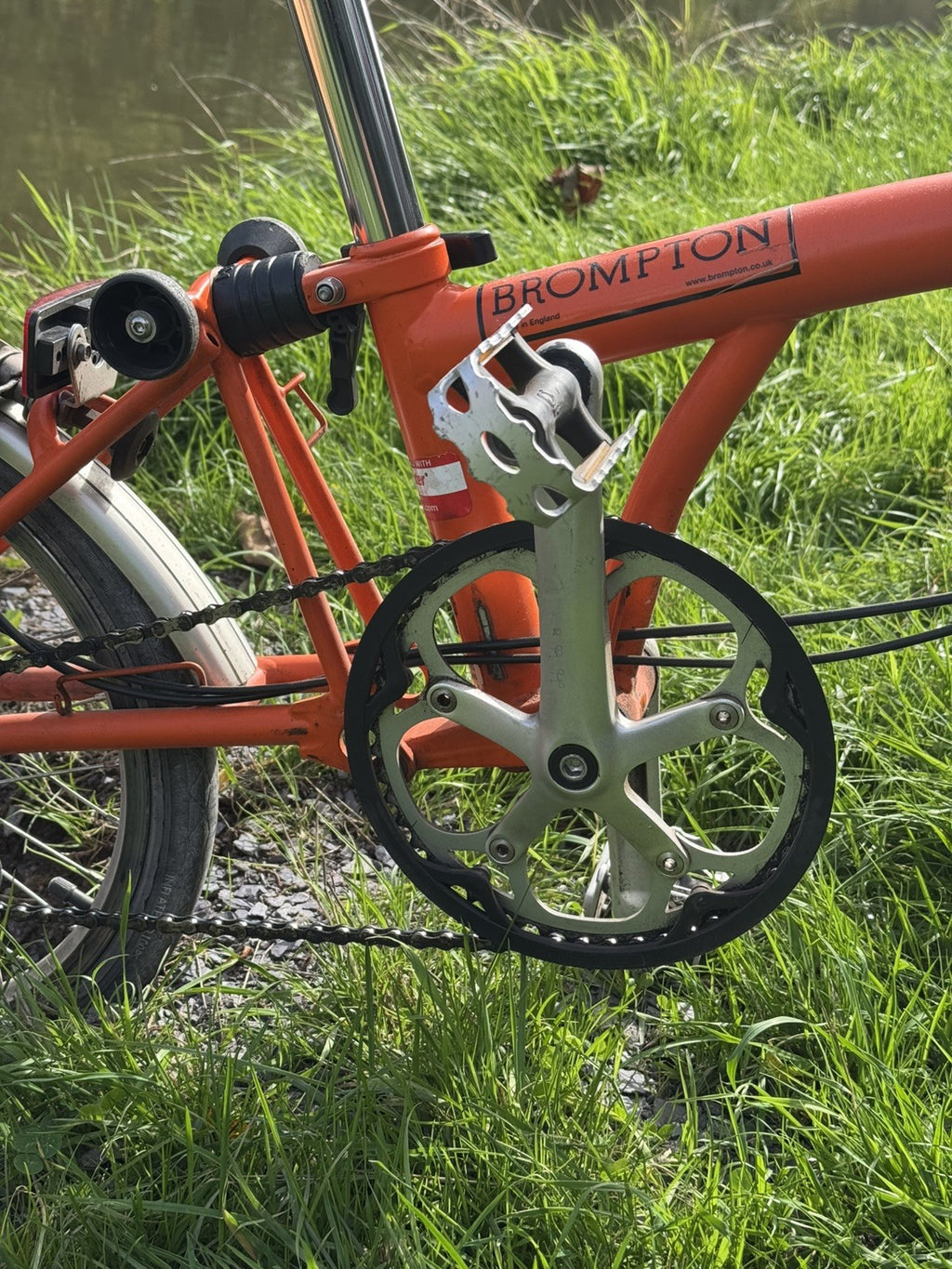 Brompton S3L Orange 3 Speed flat handlebars, Brooks Cambium Saddle