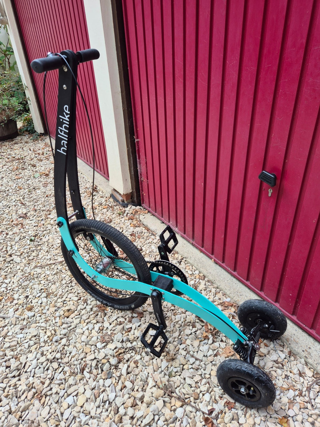half bike stand-up pedal powered folding trike
