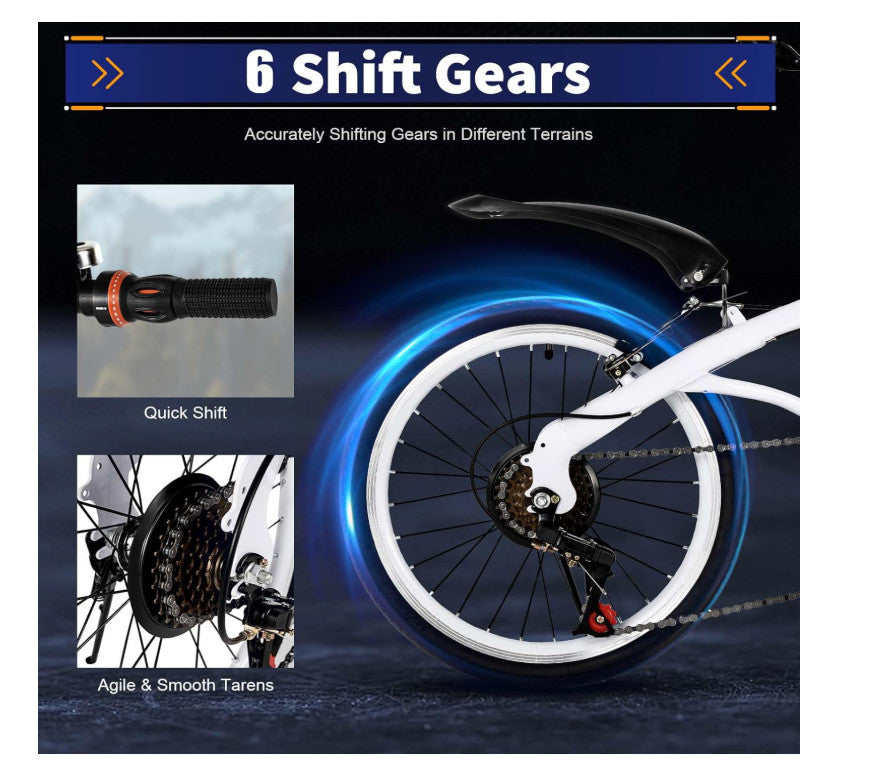 20" Folding Bike Lightweight 6-Speed Adjustable Seat Compact City Ride