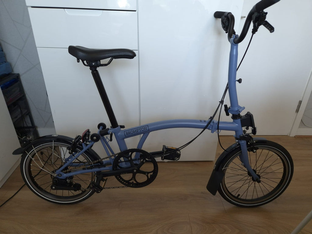 Brompton Folding Bike 16in Blue, Mudguards & Reflectors, Derailleur, Caliper