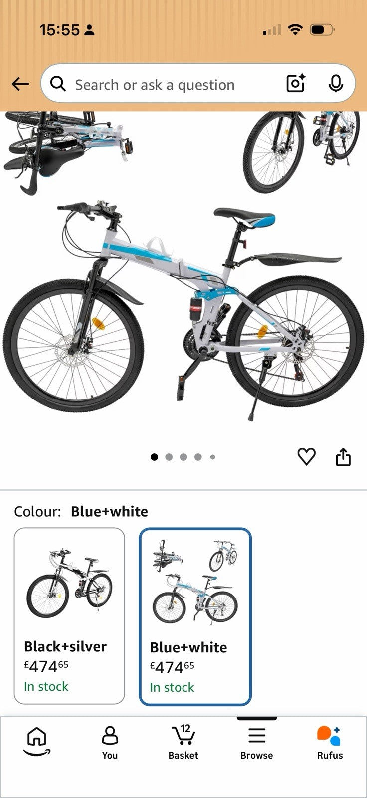 lincy 22in Folding Bike Blue/White/Black Alloy Mech Disc Brakes Mudguards