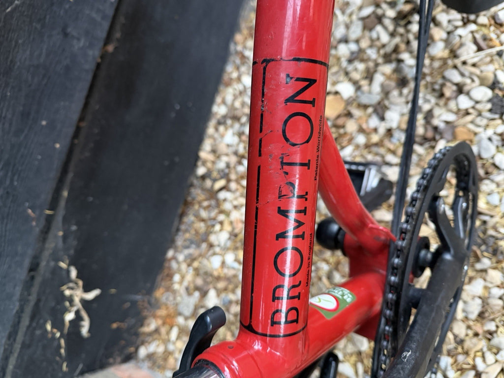 Brompton M3L Folding Bike Red complete with Rack And roll Along Wheels