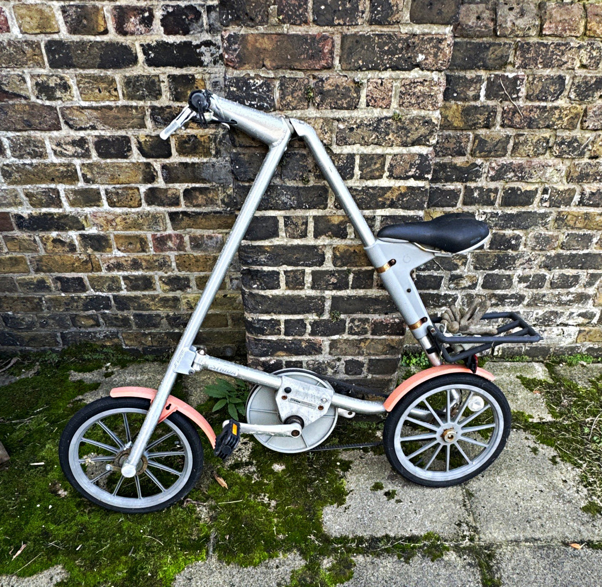 Strida 16in Folding Bike 1 Speed Small Silver/Pink Mudguards Rear Rack