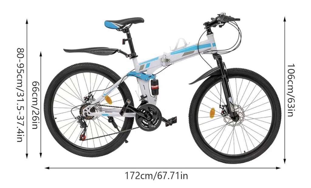 26" Folding Mountain Bike 21 Speed Men Bikes MTB Bicycle School Dual Disc Brake