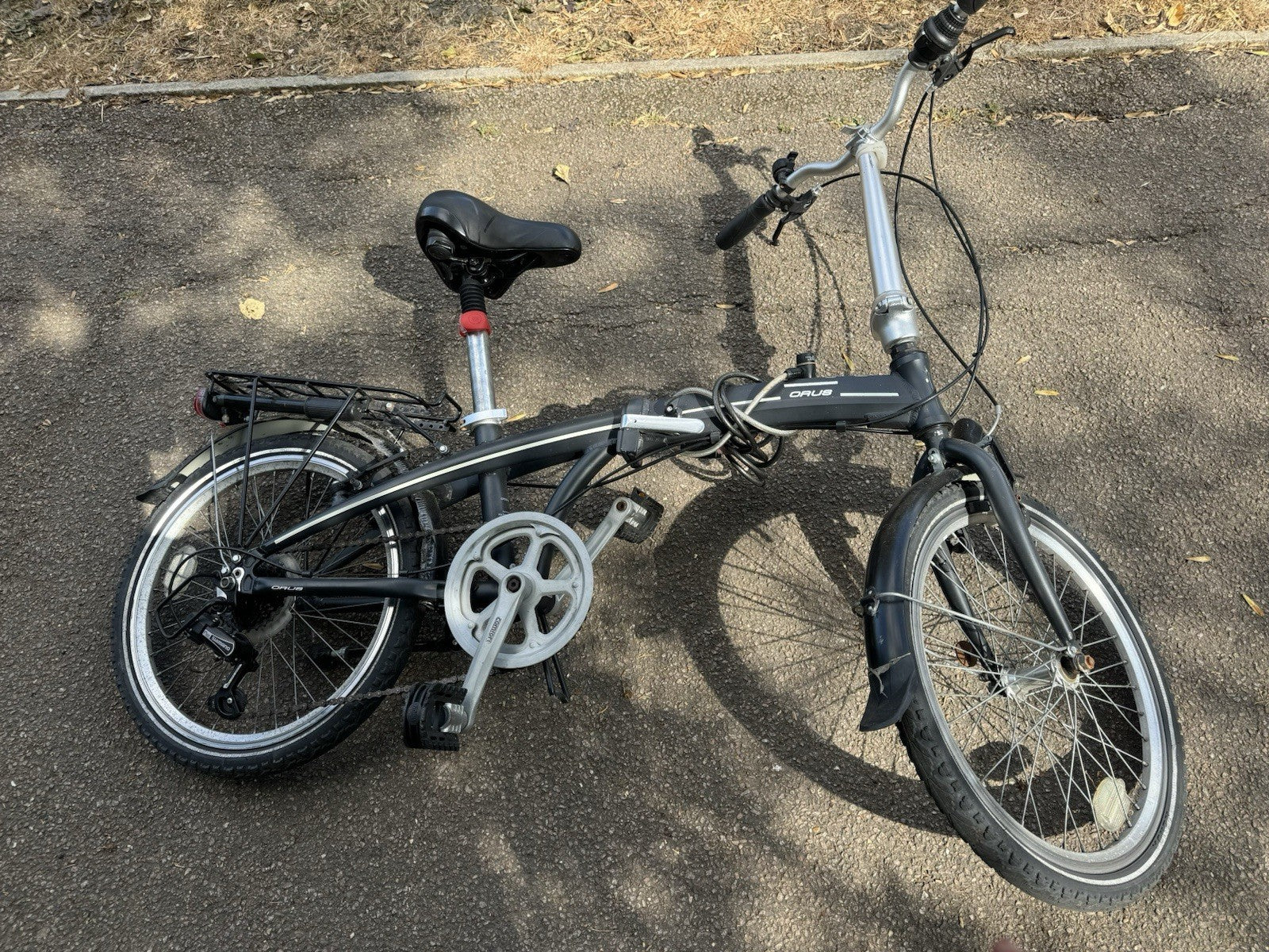 ORUS 20” Folding Bike 7 Speed Shimano Alloy Adult Bicycle Black Pannier Rack