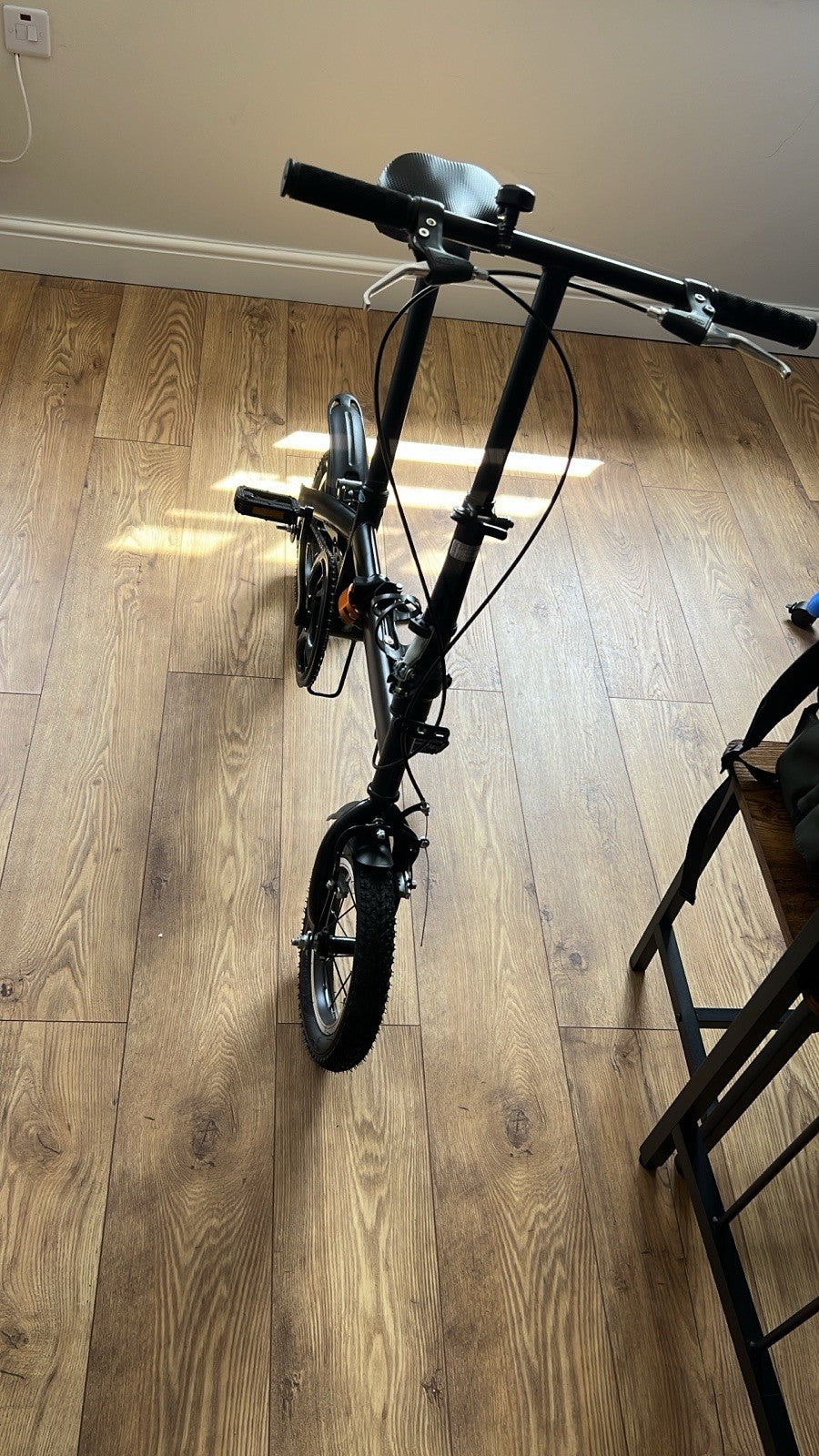 Folding Bike Black 12in Wheels Steel Frame Disc Brakes Mudguards Kickstand