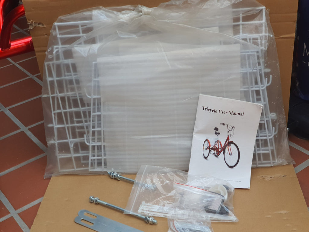 Brand NEW NEVER RIDDEN Adult RED Folding Tricycle. Basket & 7 Derailleur Gears.