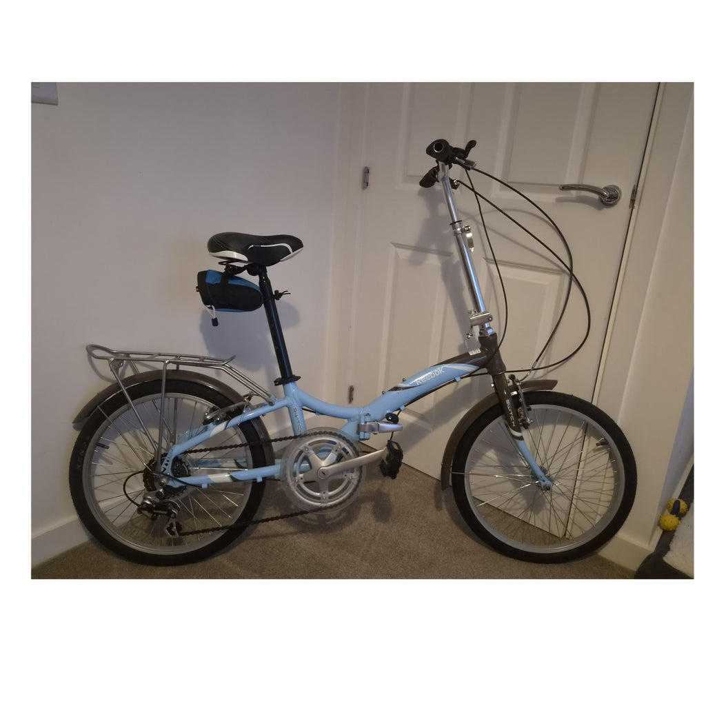 Reebok Switch Folding Bike 20in Light Blue, Rear Rack, Mudguards, Gears