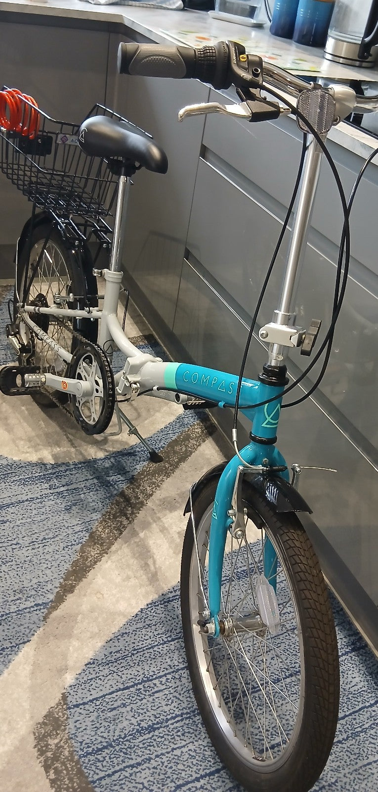 Compass Northern Folding Bike 20” wheels White and blue
