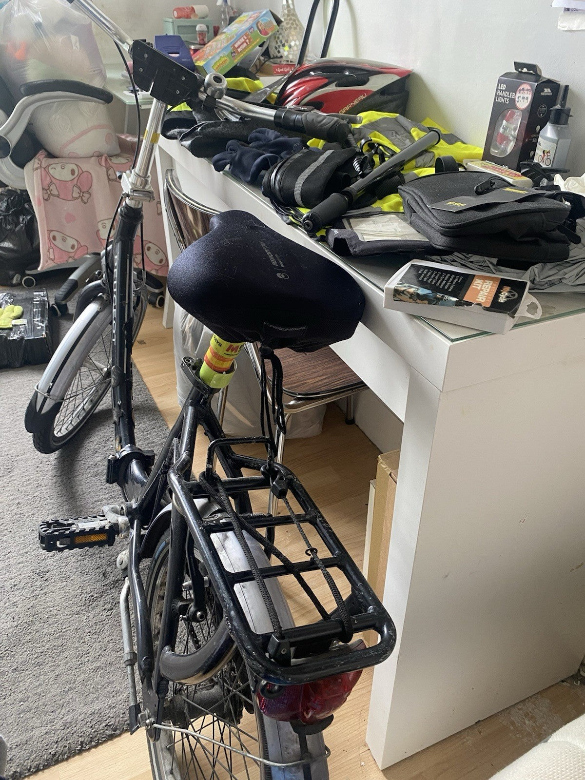 Peugeot Folding Bike 20in Wheels Black Rear Rack Mudguards Bell 1 Speed