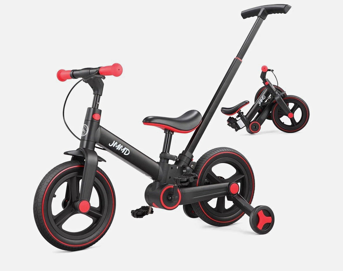 JMMD Kids Convertible Balance Bike/Tricycle 12in Black/Red Folding Adjustable