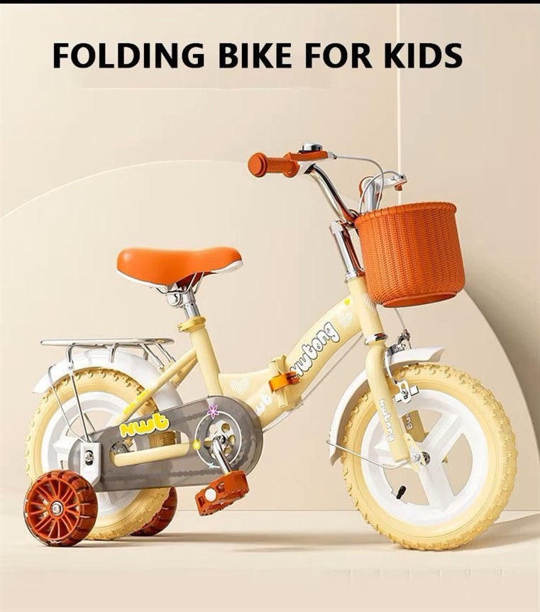 Kids Unisex folding bike cycle + Removable Rack & Basket - 12/14/16/18 inch Yell