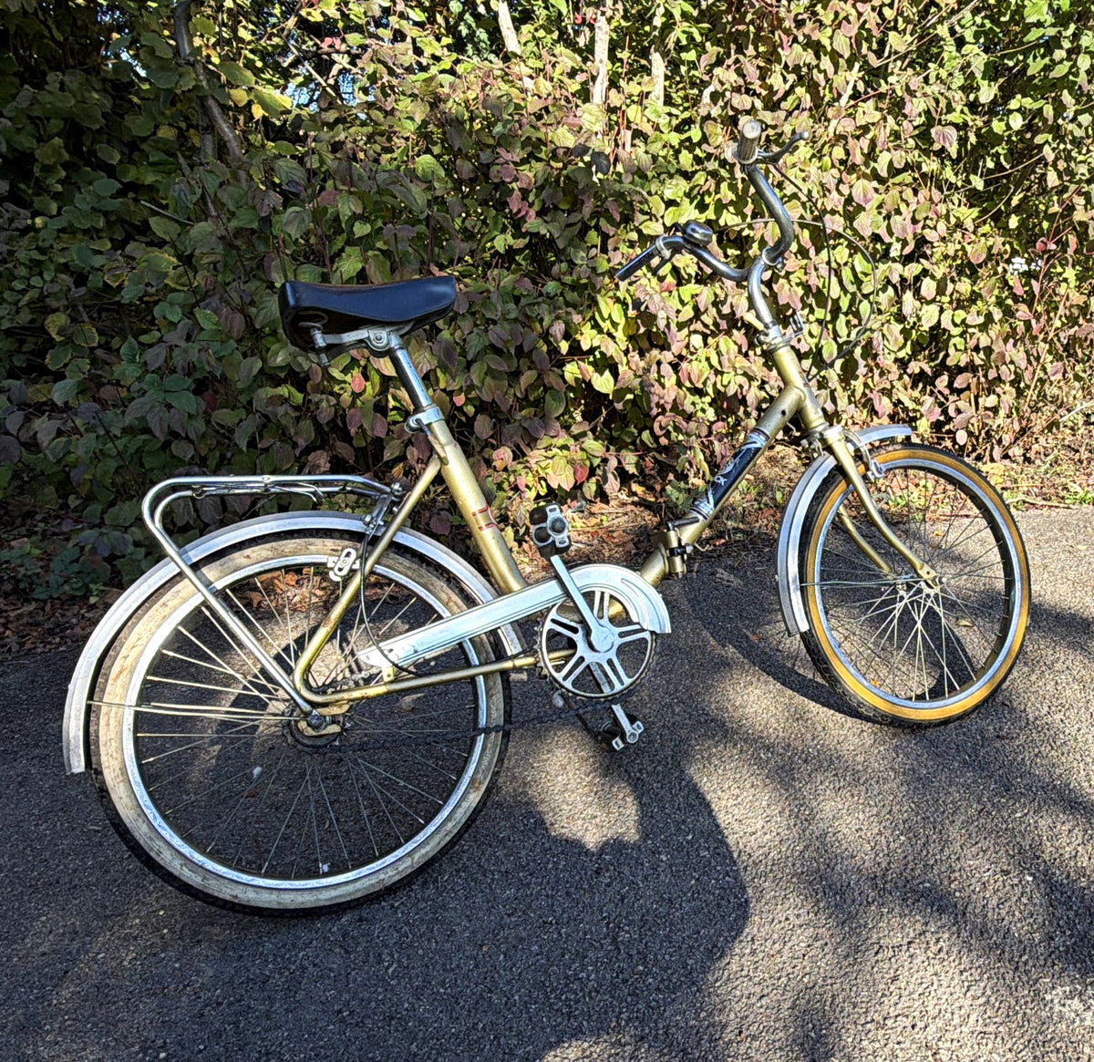 SPRICK 20in Unisex Folding Bike Gold/Silver Steel, Rear Rack Reflectors