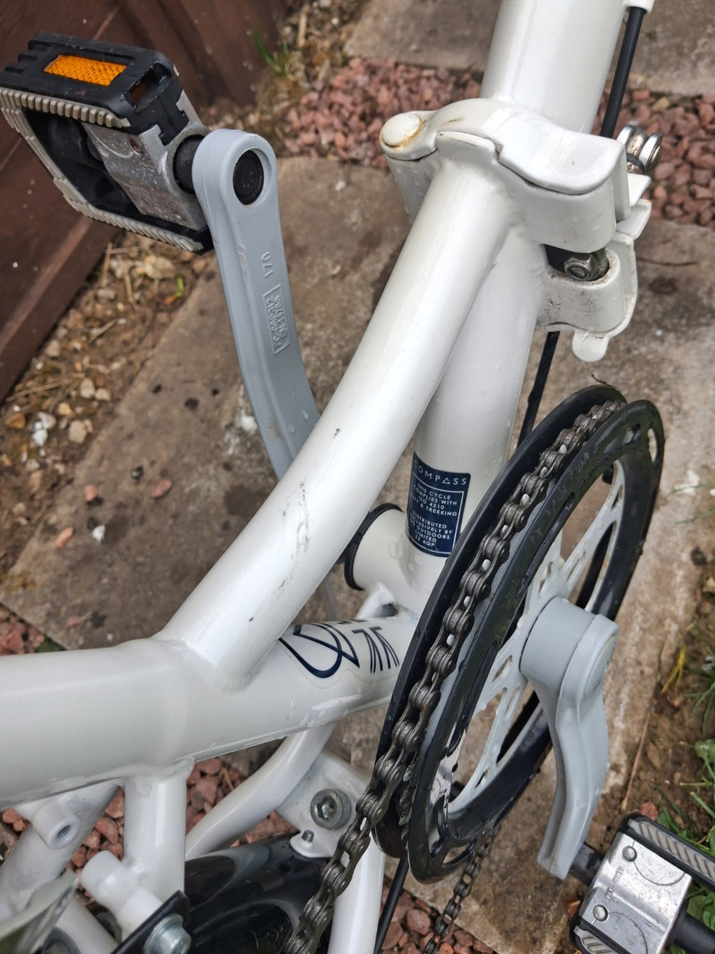 Compass Folding Bikes 20" Blue White 6 Speed Shimano V-Brake Mudguards Rack