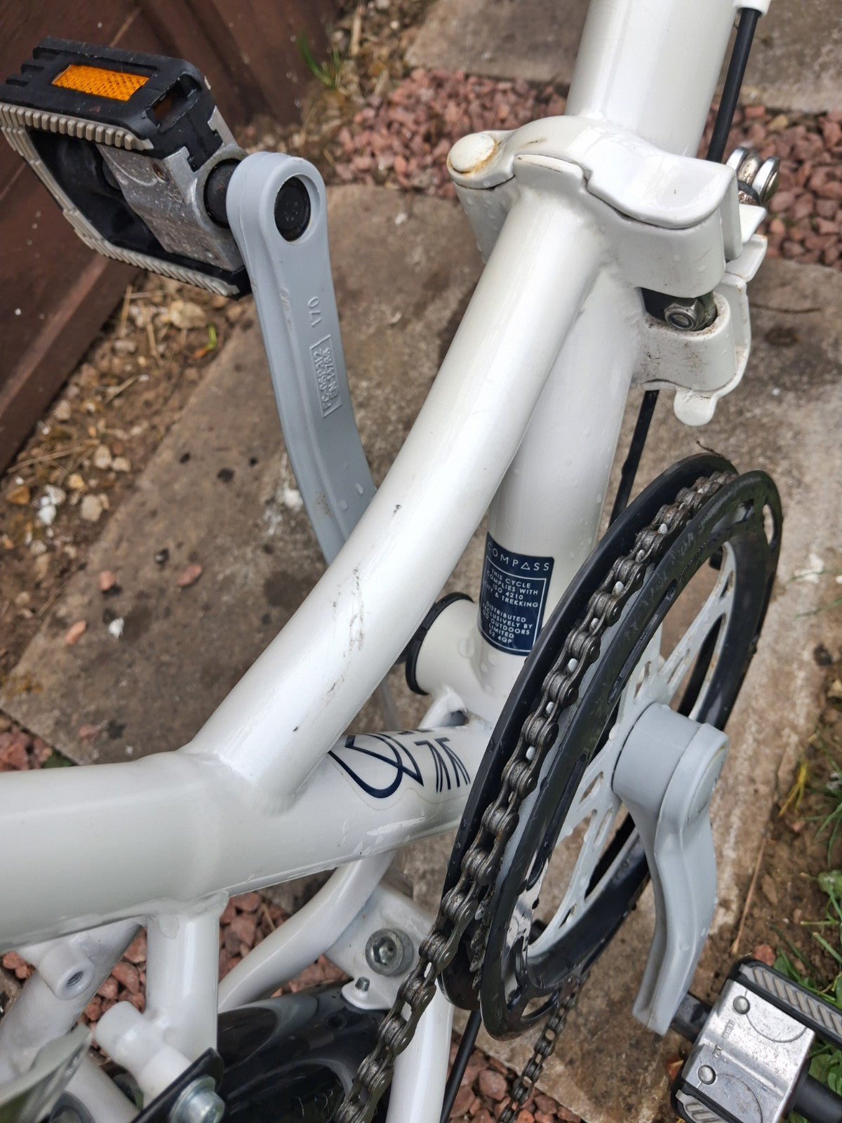 Compass Folding Bikes 20" Blue White 6 Speed Shimano V-Brake Mudguards Rack