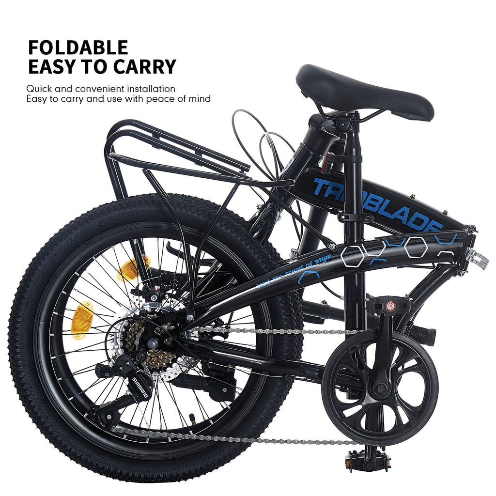 Folding Bicycle 20 Inch Bikes for Adults 7-Speed Variable City Bicycle with Rack