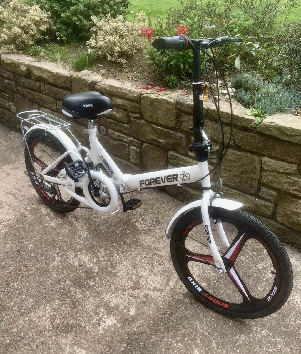 Forever 20in Folding Bike 7-Speed Steel Frame V-Brake Flat Bar White