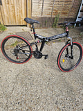 JASIQ Folding Mountain Bike 26in Full Suspension 21-Speed Disc Brakes Black/Red