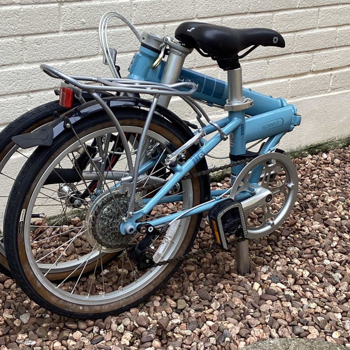 DAHON Speed 20in Folding Bike Blue, Rear Rack, Mudguards, V-Brakes