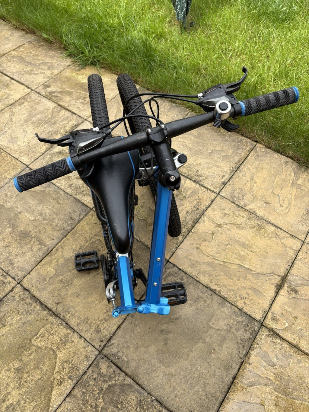 Eurobike G4 Folding Mountain Bike 26in 17in Full Suspension 21sp Disc Blue/Black