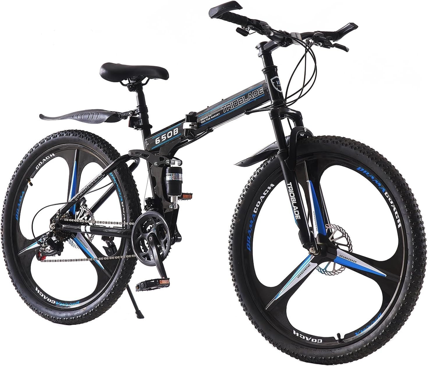 27.5" Folding Mountain Bike Dual Shock 21-Speed Mens Womens Off Road