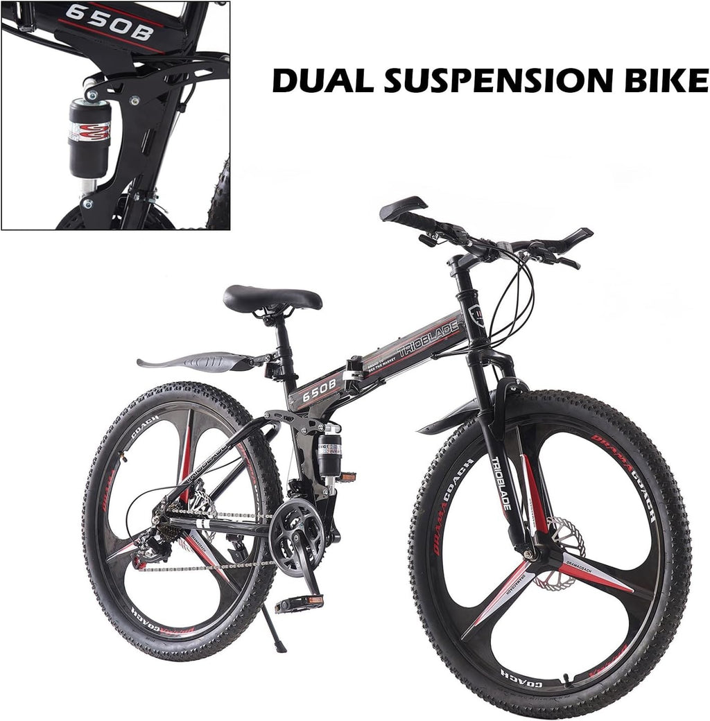 TRIOBLADE 26 Inch Folding Mountain Bike 21-Speed Foldable Mountain Bicycle