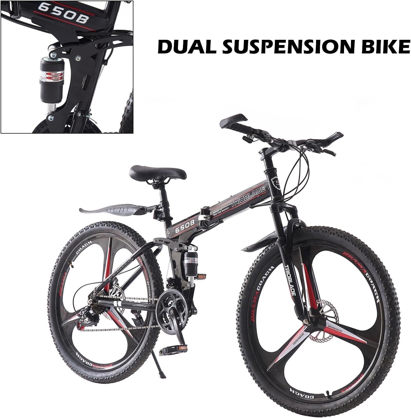 TRIOBLADE 26 Inch Folding Mountain Bike 21-Speed Foldable Mountain Bicycle
