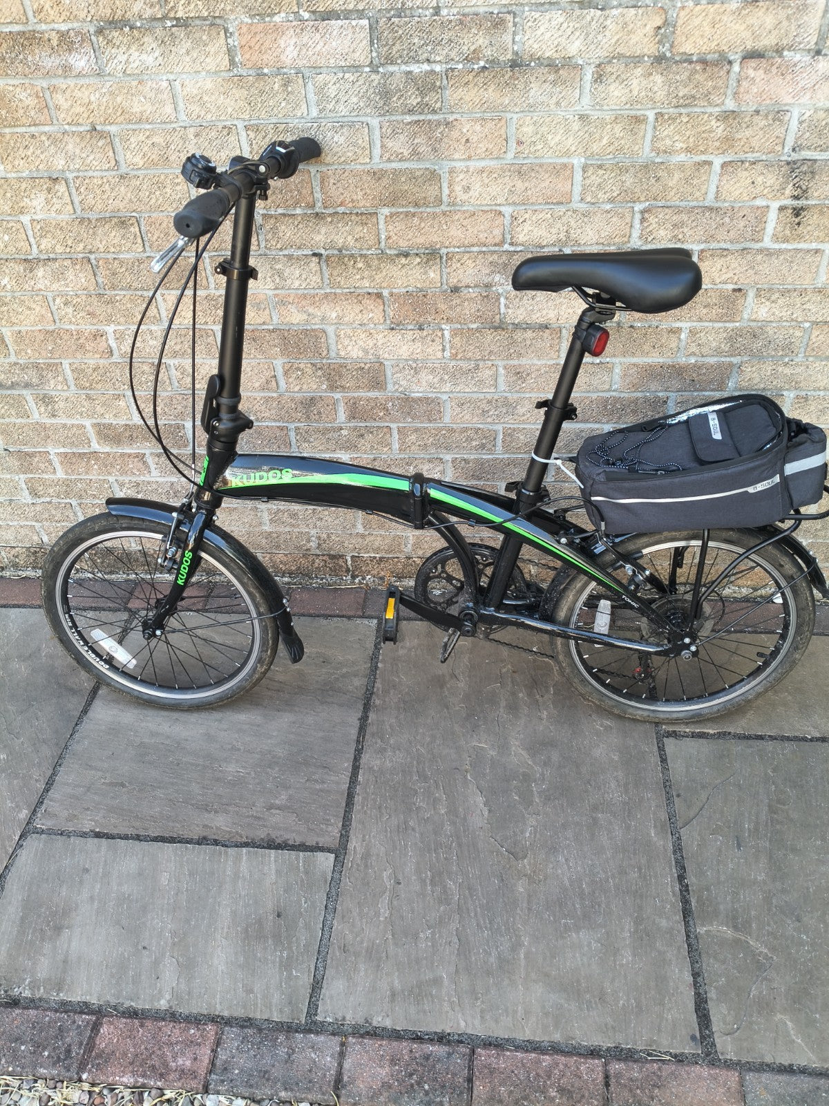 Kudos 20in Black/Green Folding Bike Derailleur Gears Rear Rack Mudguards