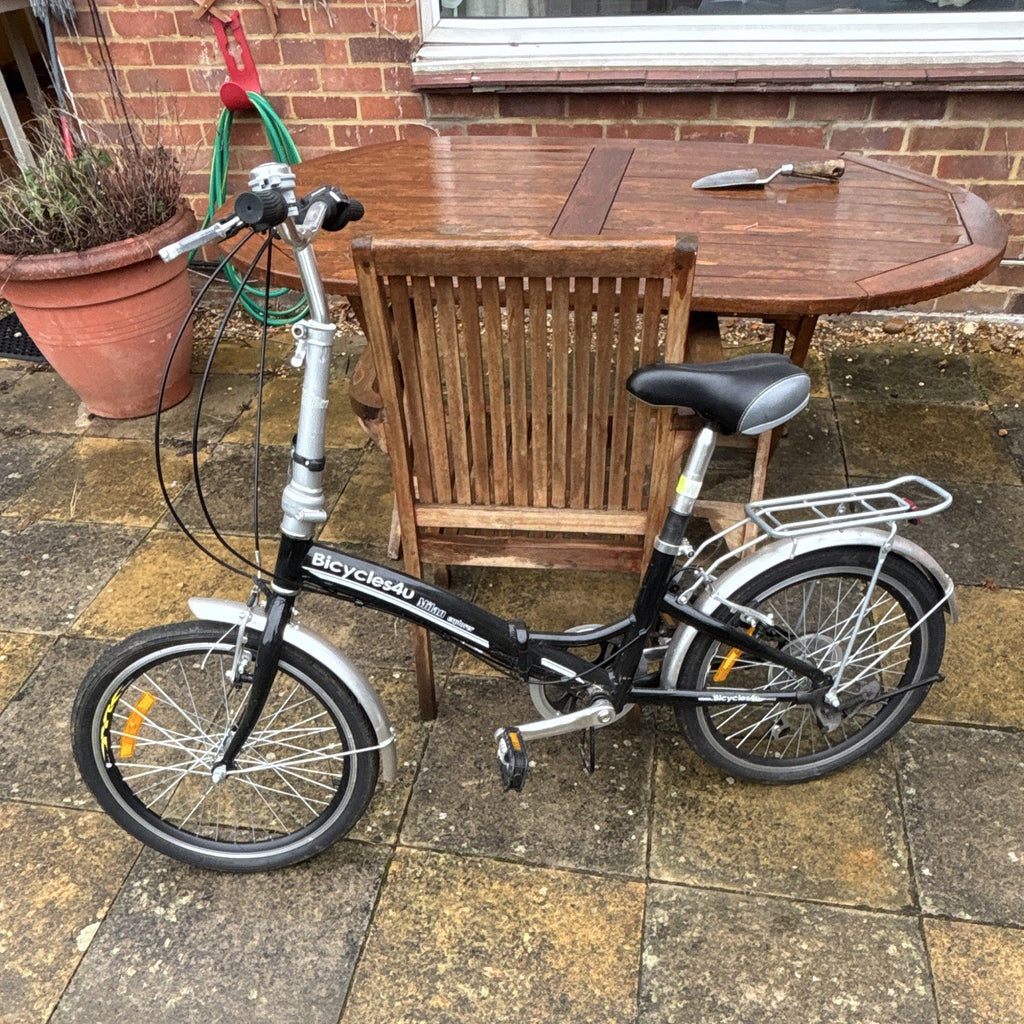 Bicycles4U Mini 20in Folding Bike Black/Silver with Mudguards & Rear Carrier
