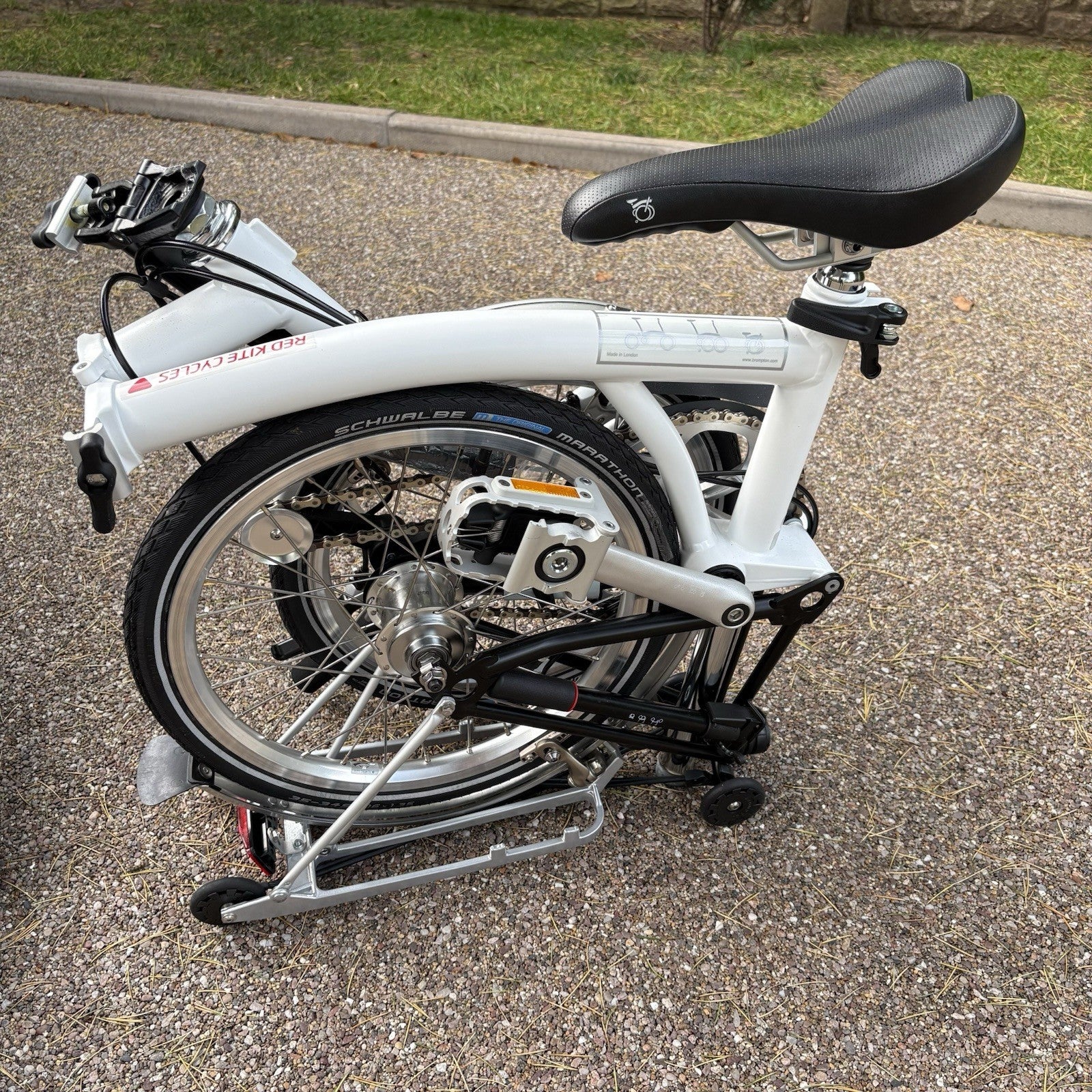 Brompton M3R 3 Speed Folding Bike White, Mid Bar, Rear Rack, C Line equivalent