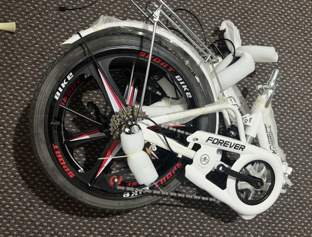 Forever 20in Folding Bike 7-Speed Steel Frame V-Brake Flat Bar White