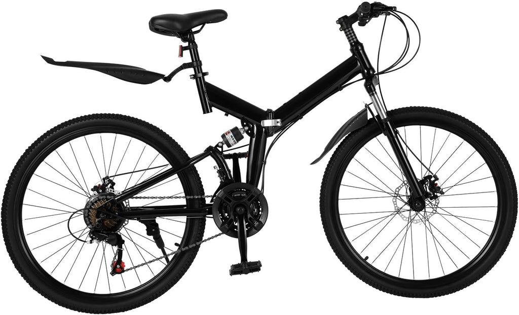 26” Mountain Bike Folding MTB 21 Speed Adjustable Frame Mudguards Durable