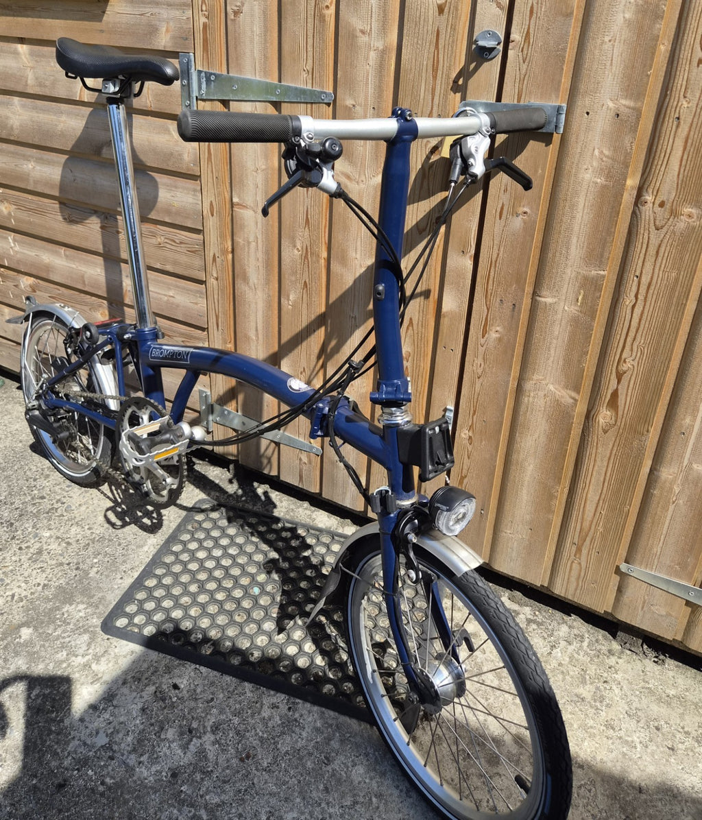 Brompton 16in Folding Bike Blue with Silver Mudguards Headlight Rear Light