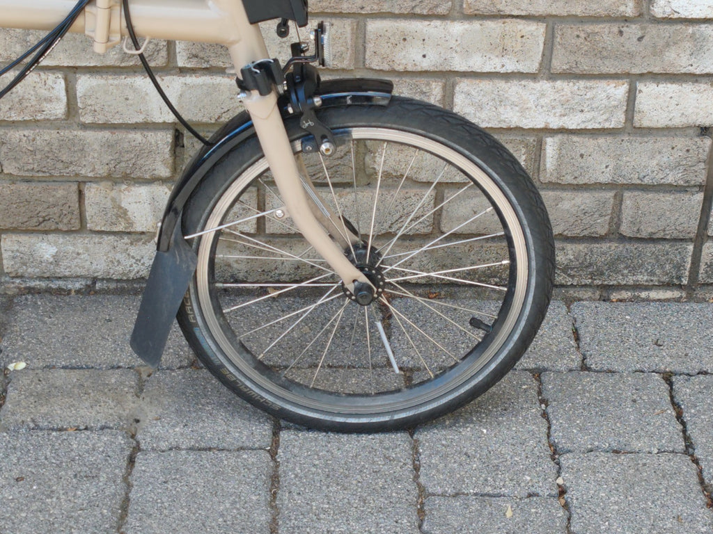 Brompton M6R 6 Speed Folding Bike – Dune Sand – Rear Rack – BikeRegister