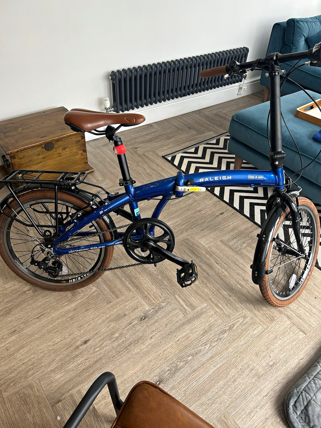 Raleigh Stow-A-Way 20in Folding Bike Blue with Rear Rack & Mudguards