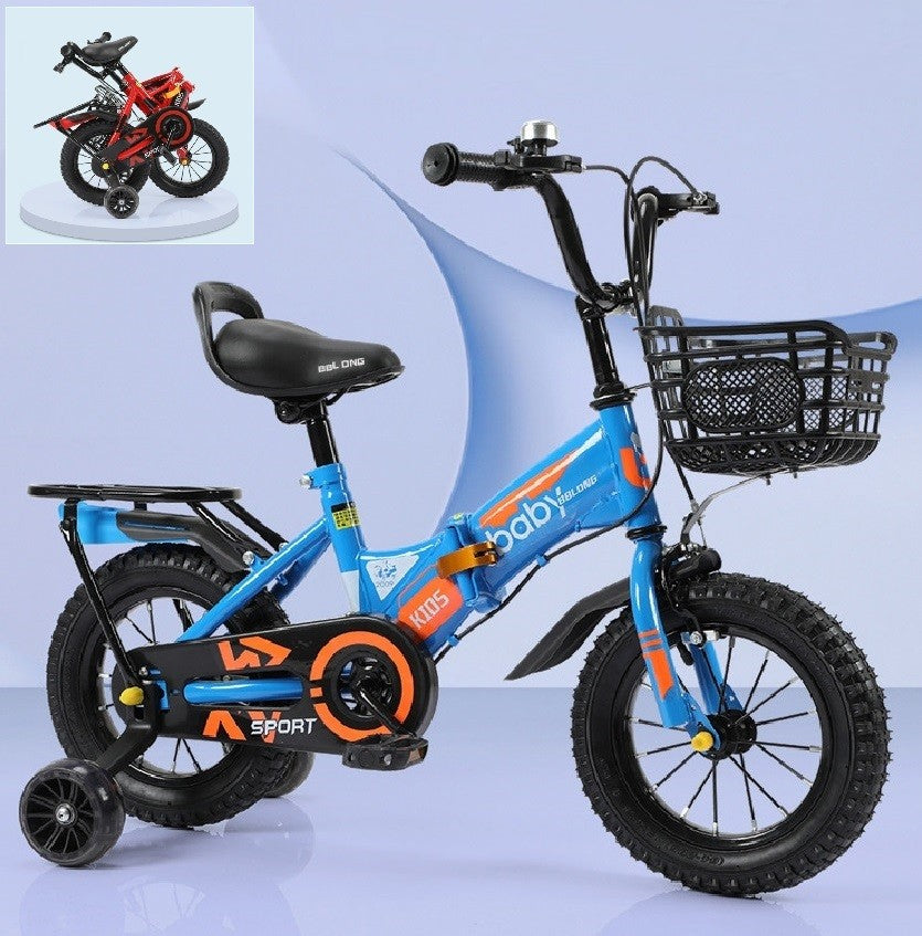 12/14/16/18 inch Kids Boys folding bike cycle + Removable Rack & Basket-BLUE