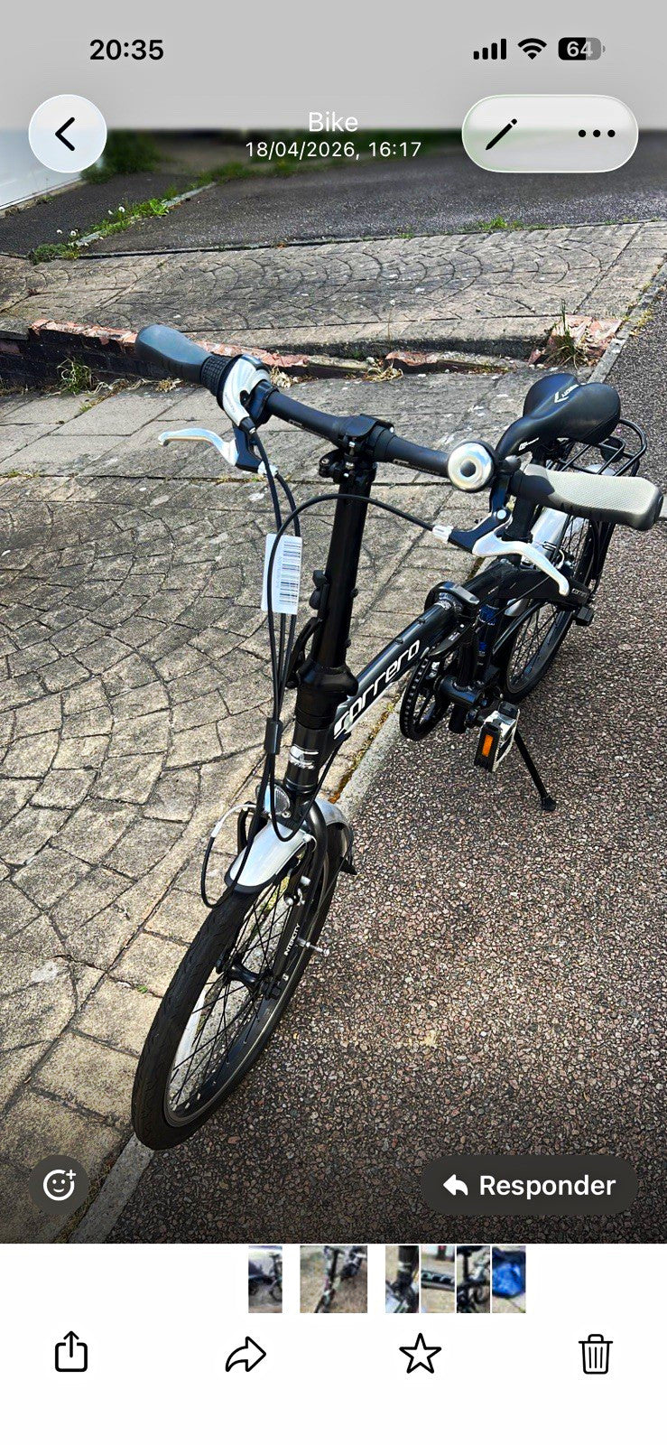 Carrera Folding Bike 20in Medium Black/Silver V-Brake Rack Mudguards Bell
