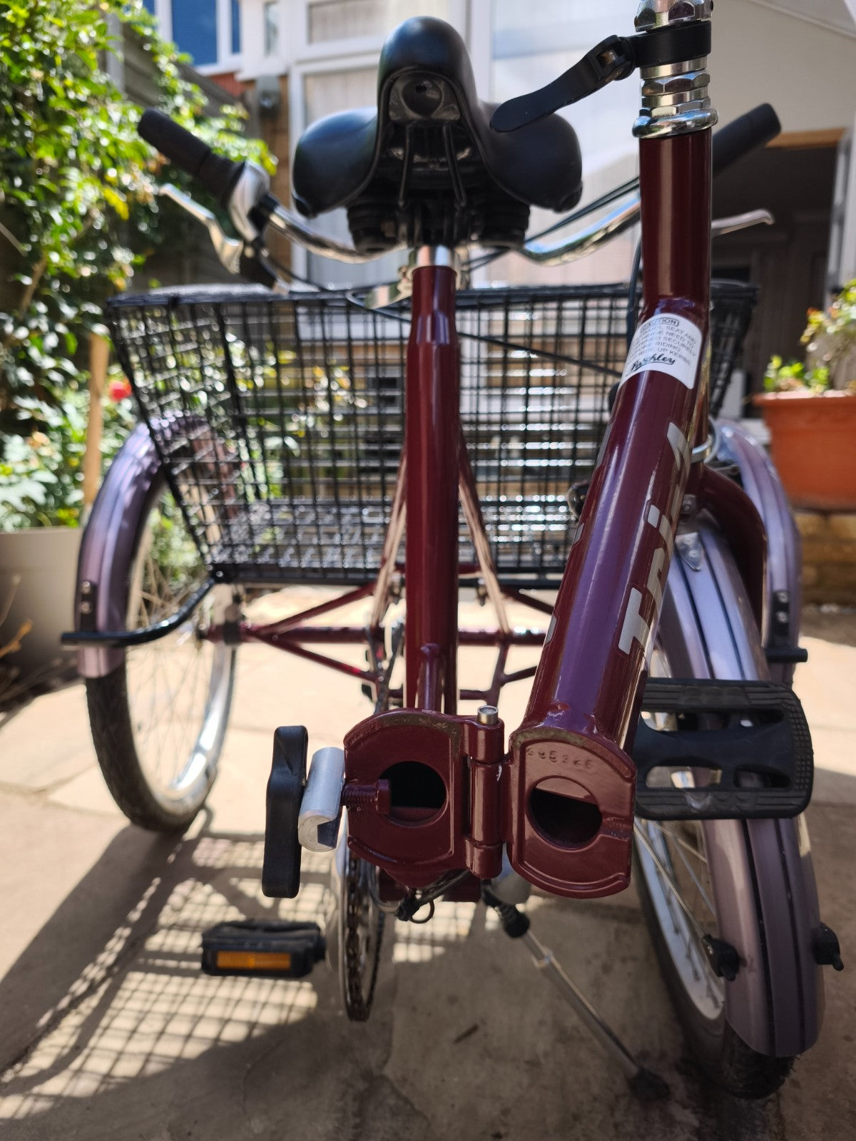 Adult Folding Pashley  Tricycle Tri-1 Burgandy 17" frame, good condition