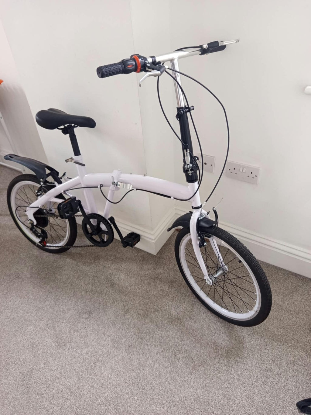 White Folding Bike Foldable City Bike for Adult 20" Commute Bicycle 6 Speed Gear