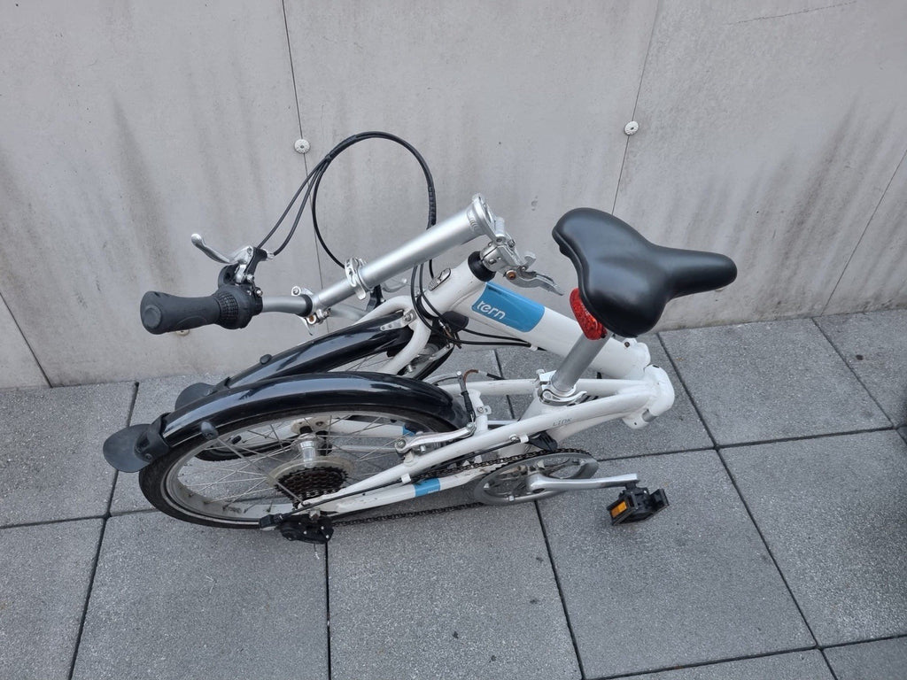 Tern 20in White/Blue Folding Bike Mudguards Kickstand Grip Shifter