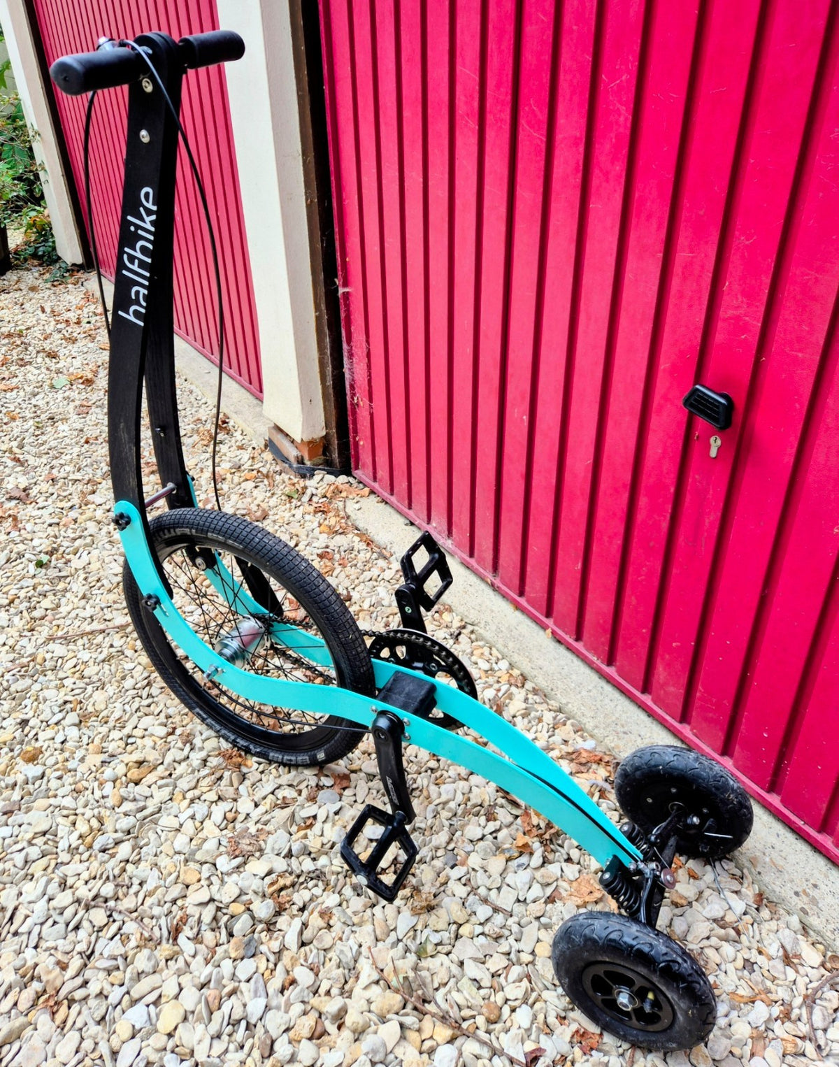half bike stand-up pedal powered folding trike