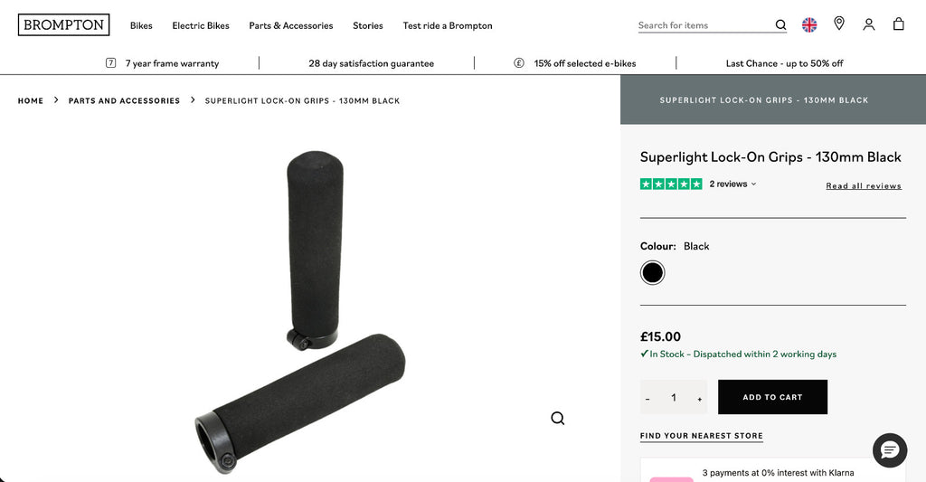 Brompton Folding Bike S Stem Low Handle bar & Superlight Lock-on Grips RRP£60