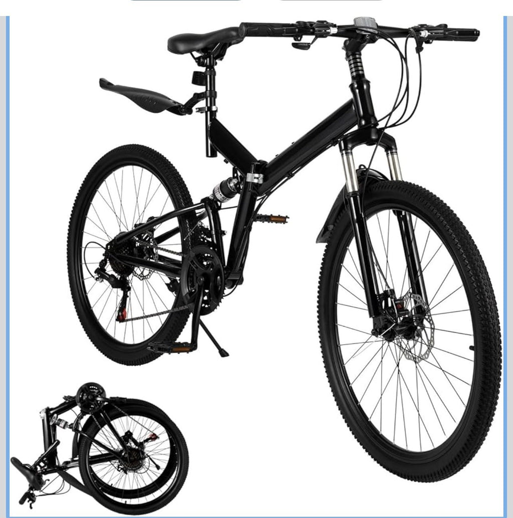 21-Speed Folding Mountain Bike Foldable Bicycle 26" Portable Adult Mountain Bike