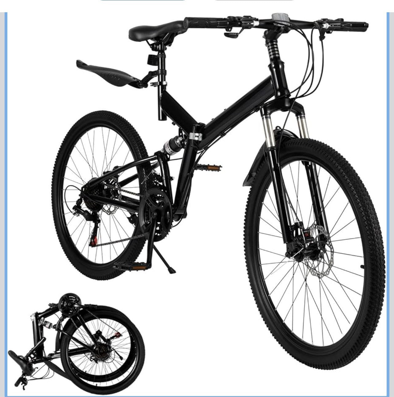 21-Speed Folding Mountain Bike Foldable Bicycle 26" Portable Adult Mountain Bike