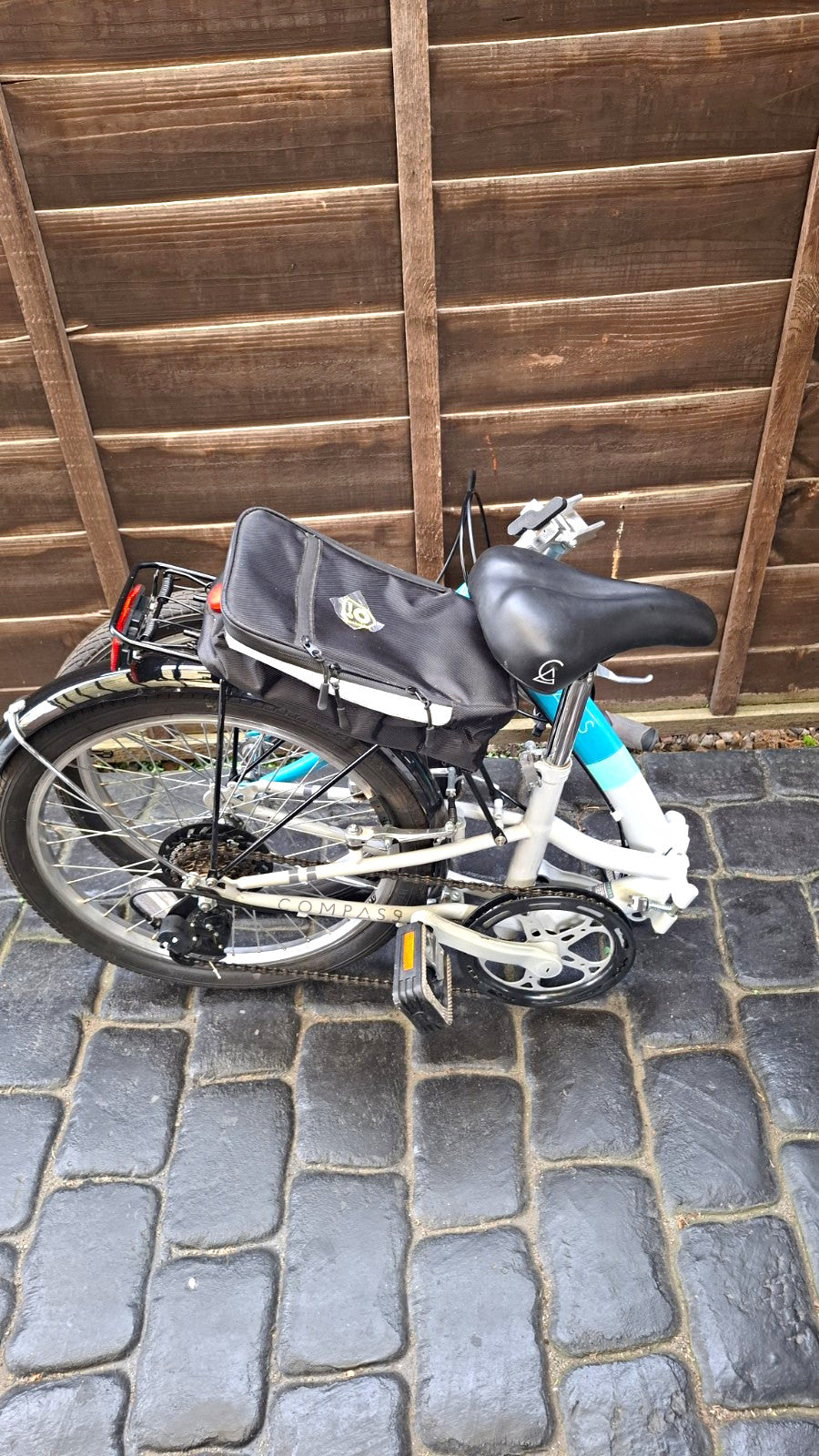 Compass 20in Folding Bike Blue/White/Black Rear Rack & Mudguards