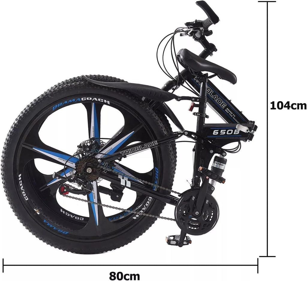 27.5" Folding Mountain Bike Dual Shock 21-Speed Mens Womens Off Road