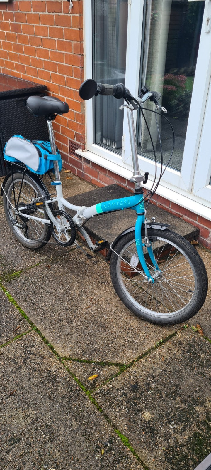 Compass 20in Folding Bike Blue/Silver 6-Speed Rear Rack Mudguards Kickstand